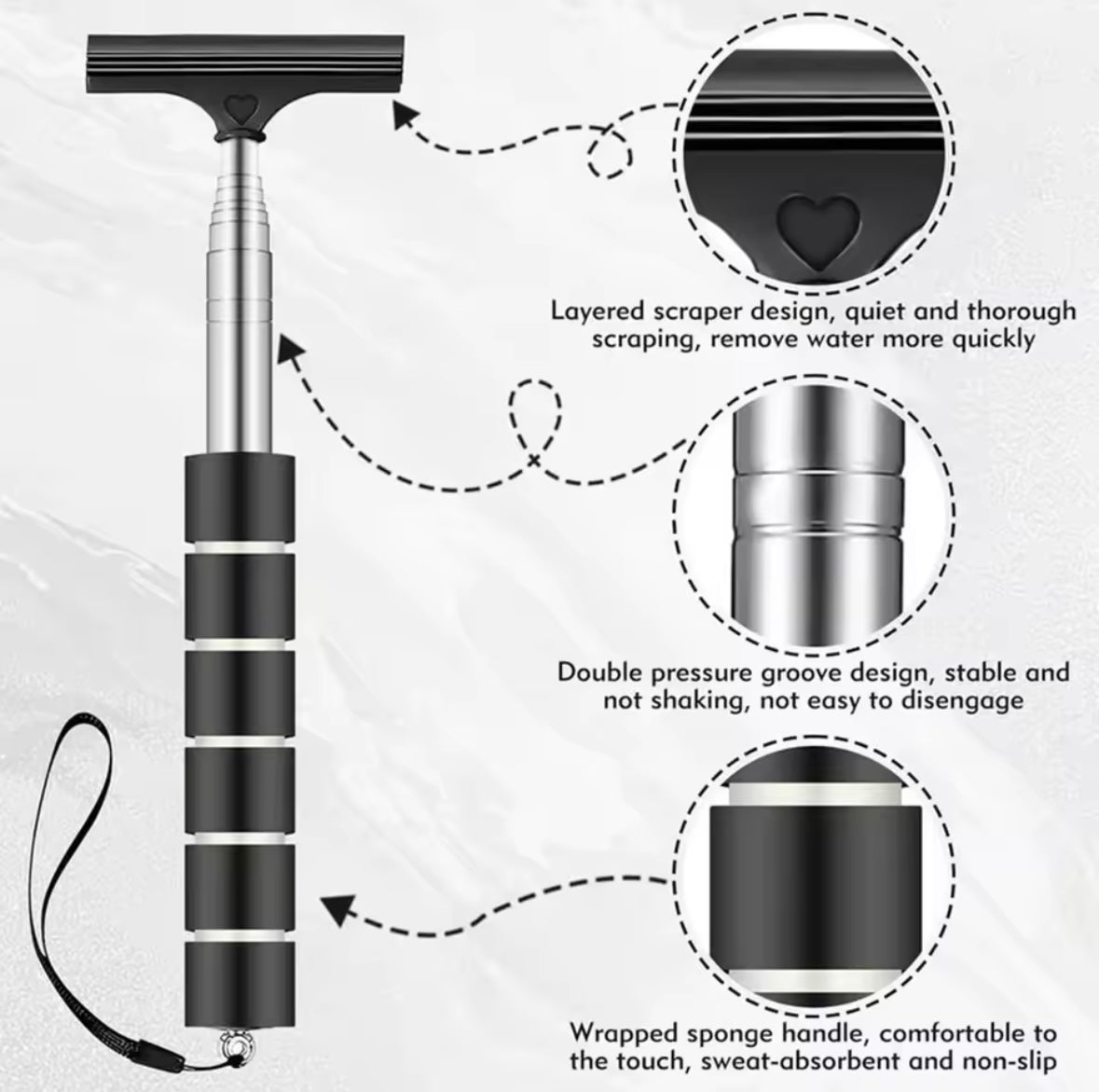 Portable Rainy Glass Window Cleaning Tool Wiper Extendable Handle Car