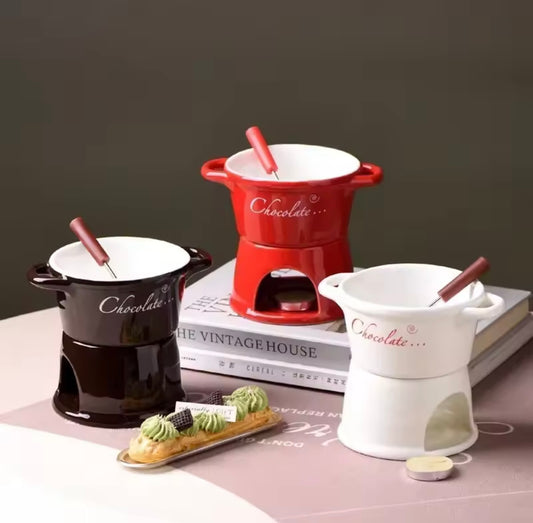 Hot Ceramic Chocolate Chafing Dish Cup with Fork Candle Pot