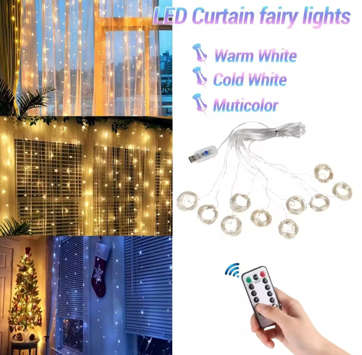 Christmas Lights Curtain Garland – Merry Christmas Home Decor 2025 🎄✨