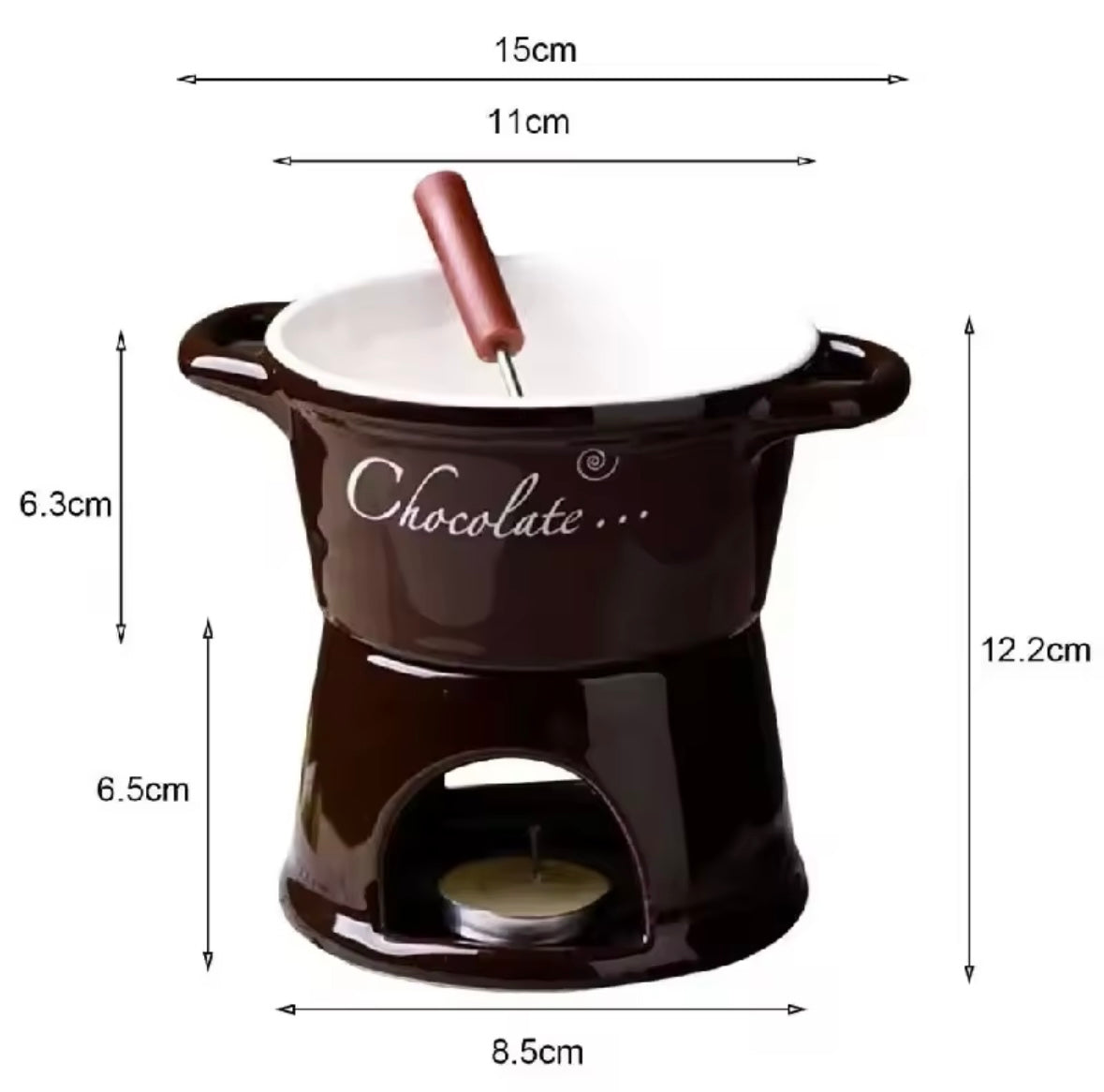 Hot Ceramic Chocolate Chafing Dish Cup with Fork Candle Pot