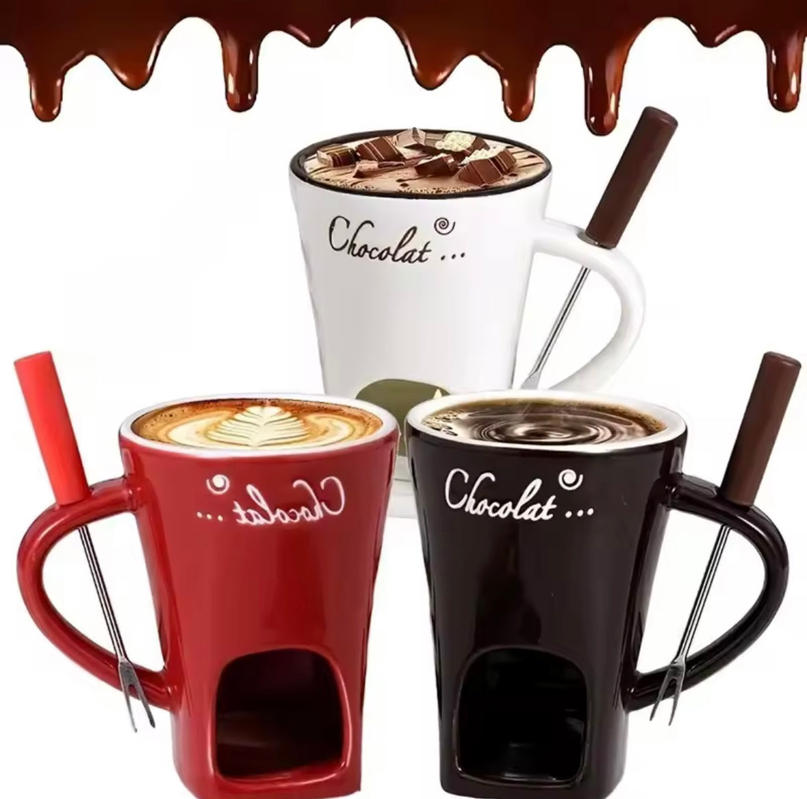 Hot Ceramic Chocolate Chafing Dish Cup with Fork Candle Pot