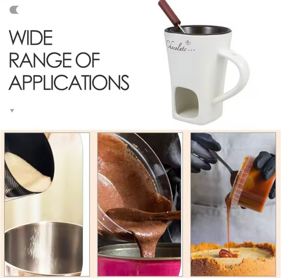 Hot Ceramic Chocolate Chafing Dish Cup with Fork Candle Pot