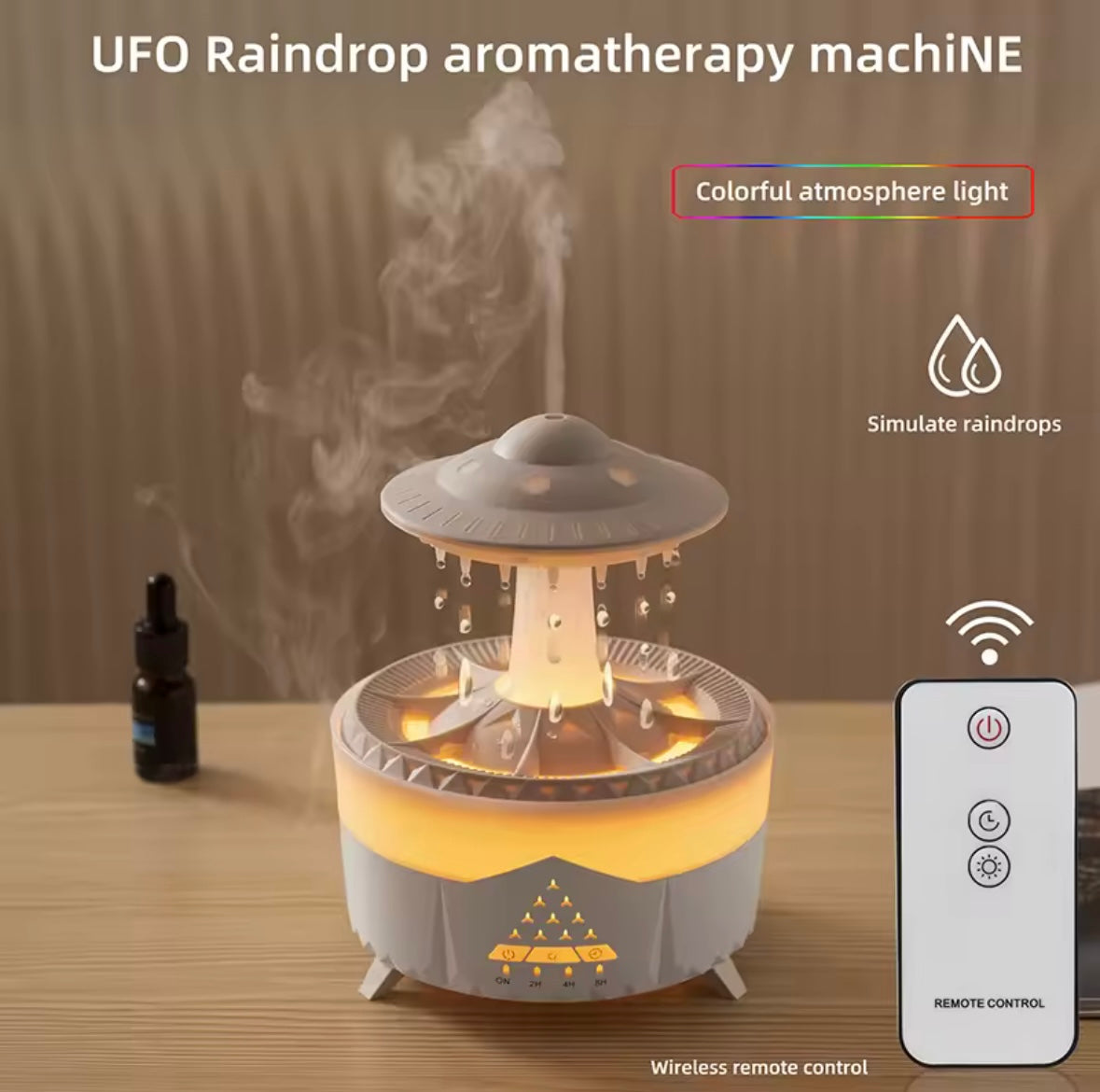 Aroma Air Humidifier Mini Usb Remote Control Raindrop Colorful Light Aromatherapy Room Rain Cloud Aroma Oil  Diffuser