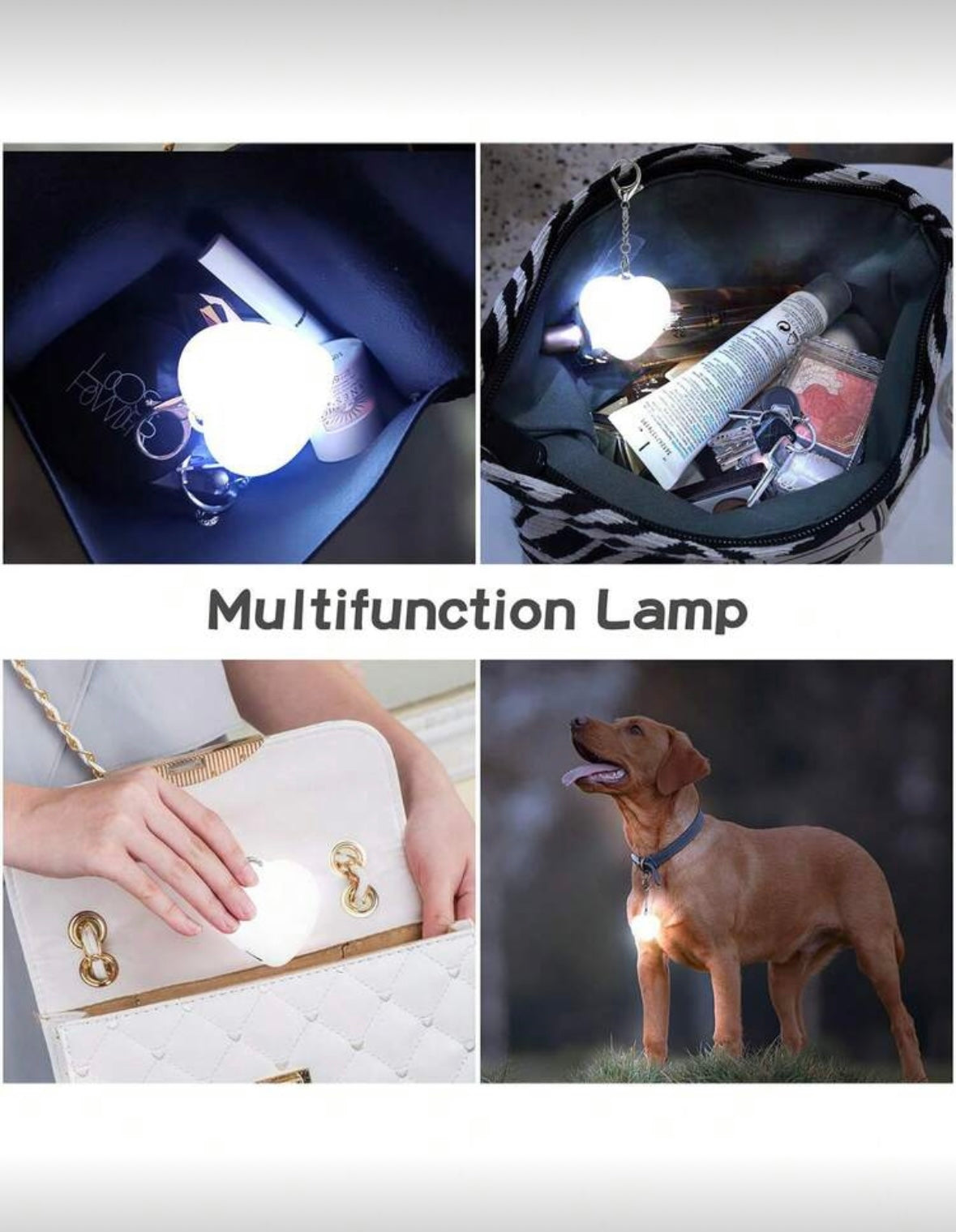 Heart LED Light Handbag Lamp Automatic Motion Activated Purse Heart Shaped Light for Women Bah Purse Charm